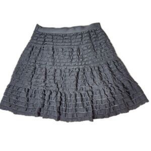 Max Studio Black Tiered A-Line Skirt M Knee Textured Office Whimsy Goth